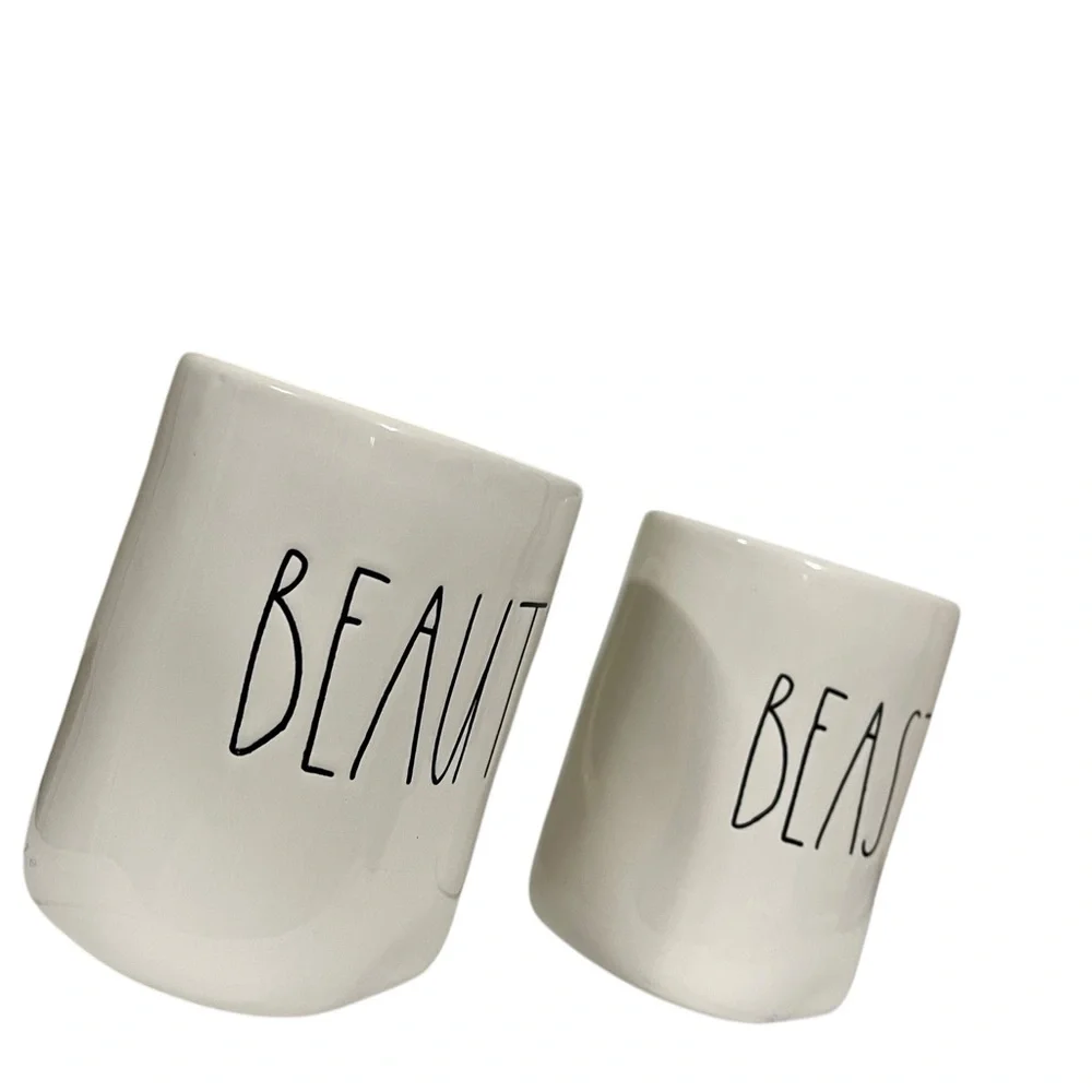 Rae Dunn White 'Beauty' and 'Beast' Mugs - Picture 3 of 6